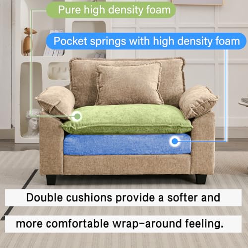 Image of Oprisen Modular Sectional Sofa, Comfy Cloud Couch Sectional Sofa, Chenille Sofa Sleeper Deep Seat Sofa with Throw Pillows for Living Room (Khaki, 53 inch- Single Seat)