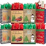 HEYINSHEN 20 PCS Christmas Kraft Gift Bags Christmas Gift Bags with Handles Xmas Gift Bag with Tissue Papers Reusable Goody Treat Bags Bulk for Classrooms Wedding and Party Favors Xmas Supplies