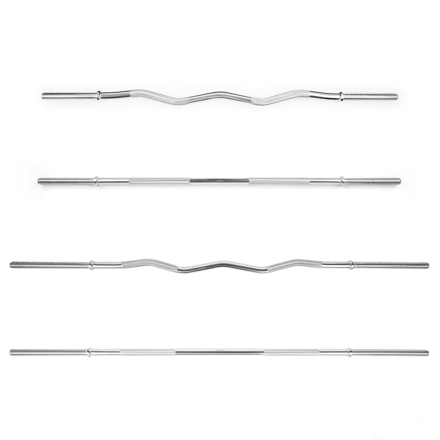 1” Barbell Bar or EZ Curl Bar - 4ft/5ft Non-Slip Weight Lifting Bar with Spinlock Collars for Strength Training Workout at Home & Gym - 1-inch Straight or Curved Bar: 4ft or 5ft