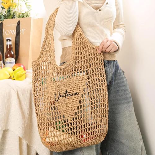 Personalized Straw Beach Bags for Women Custom Raffia Beach Bag Monogram Bridesmaid Gift Tote Bag Bachelorette Party Gift Bag2