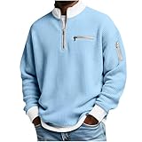Lmdudan 2026 Mens Quarter Zip Pullover 1/4 Zip Casual Mock Neck Golf Sweatshirts Collared Textured Shirts with Pockets Light Blue