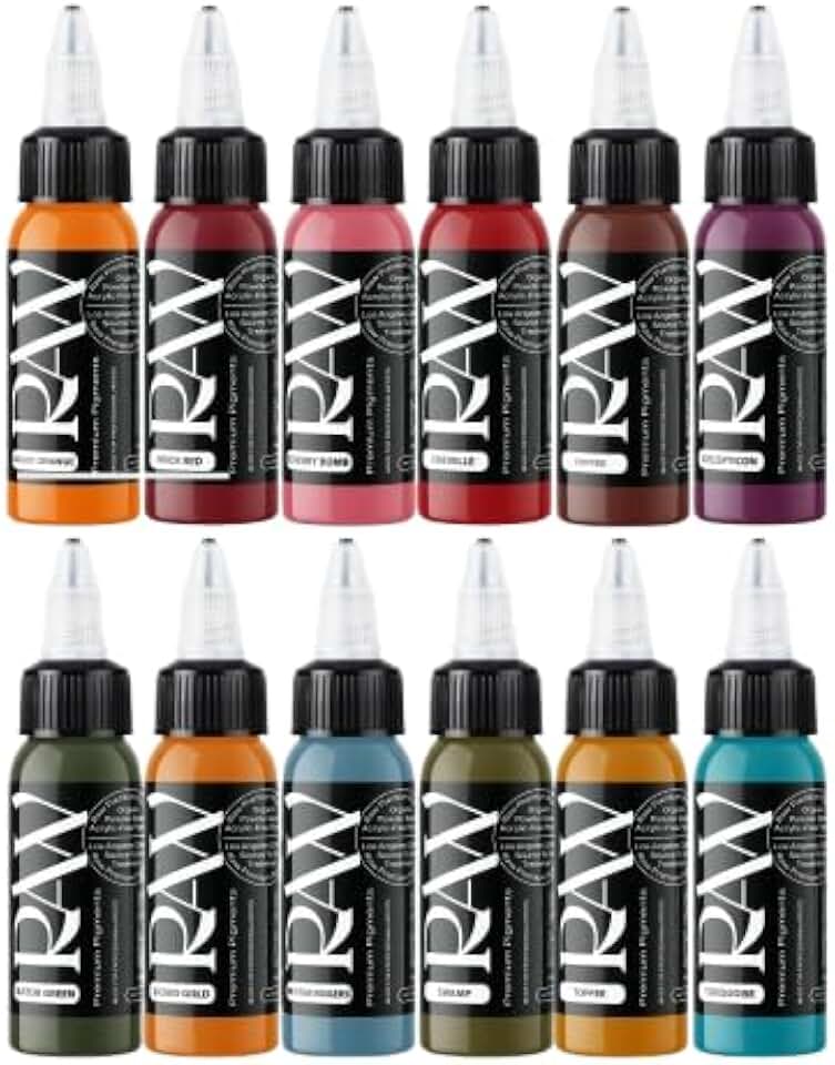 RAW Neo Traditional Tattoo Ink Set of 12 Colors - 1 Oz