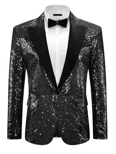 Lars Amadeus Sequin Blazers for Men's Peak Lapel Glitter Sport Coat Wedding Sparkly Suit Jacket