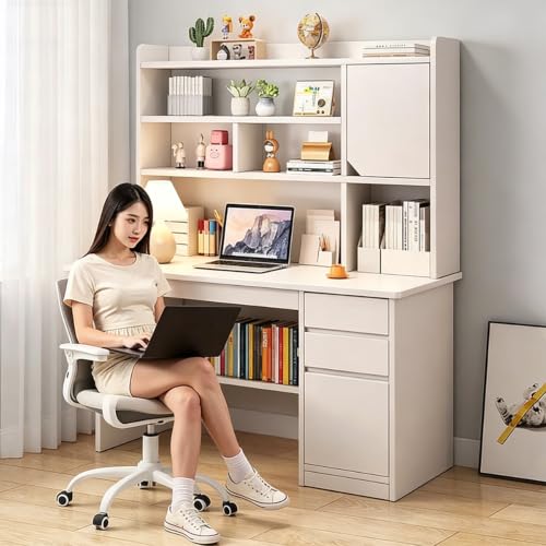 GXQFC Mesa De Estudio para Computadora Portátil Madera Blanco, Escritorio/Estación de Trabajo para el Hogar y la Oficina con Cajones y Compartimentos 120 x 45 x 165 cm