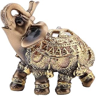 Feng Shui Elephant Statue 10x4.5x10cm Golden Collectible Wealth Lucky Elephant Figurine Perfect for Home Office Decoration Gift(Medium)