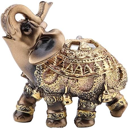 Feng Shui Elephant Statue 10x4.5x10cm Golden Collectible Wealth Lucky Elephant Figurine Perfect for Home Office Decoration Gift(Medium)