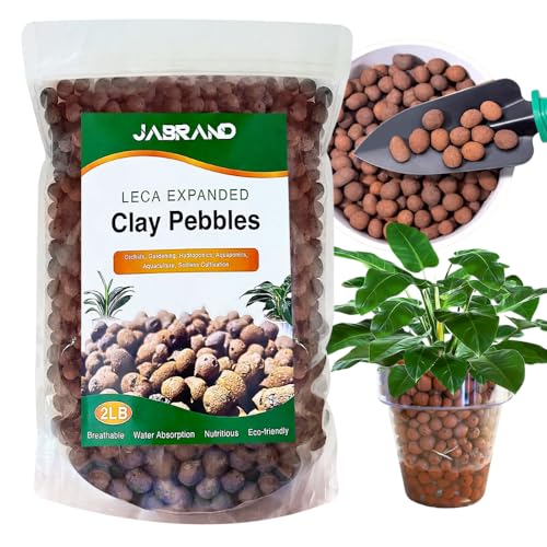 Jabrand 2LB LECA Clay Pebbles for Plants, Organic Expanded Clay Pebbles 4mm-16mm Hydroponics Supplies Aquaponics Orchid for Indoor Outdoor Garden Plants