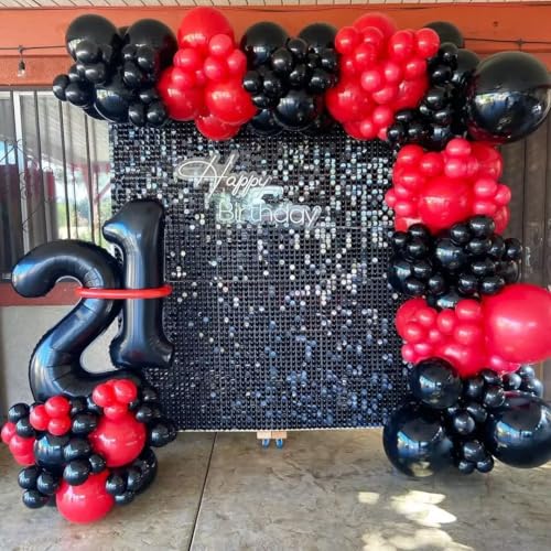 Image of Red Black and White Balloons, 75PCS Red and Black Balloons, 12in and 5in Red White and Black Latex Party Balloons