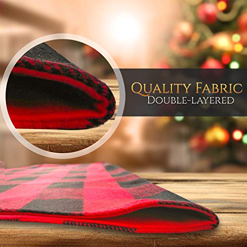 ATLIN Buffalo Plaid Christmas Tree Skirt - Larger 3 Inch Red and Black Checks for a Traditional Look - Machine Wash and Dry – 3 ft and 4 ft Diameter Options