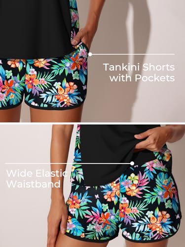 Image of Summer Mae Blouson Tankini Swimsuits for Women Tummy Control Bathing Suits | swim shorts with pockets,modest top with removable padded,2-piece 2026 for beach,pool,cruise