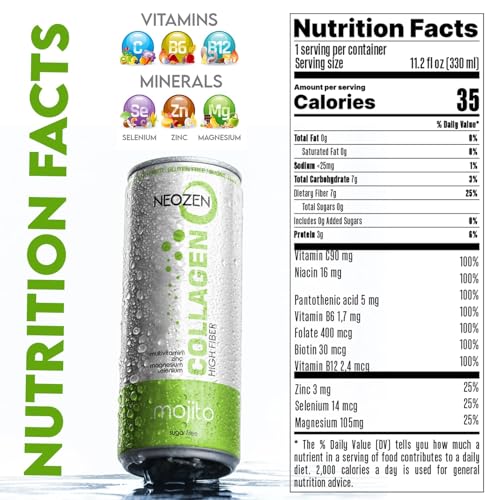 Image of NEOZEN Collagen Sparkling Drink with Dietary Fiber - Balanced Nutrients for Wellness - Sugar Free - Keto-Friendly - No Gluten - No Caffeine - 11.2 fl oz (12 Pack)