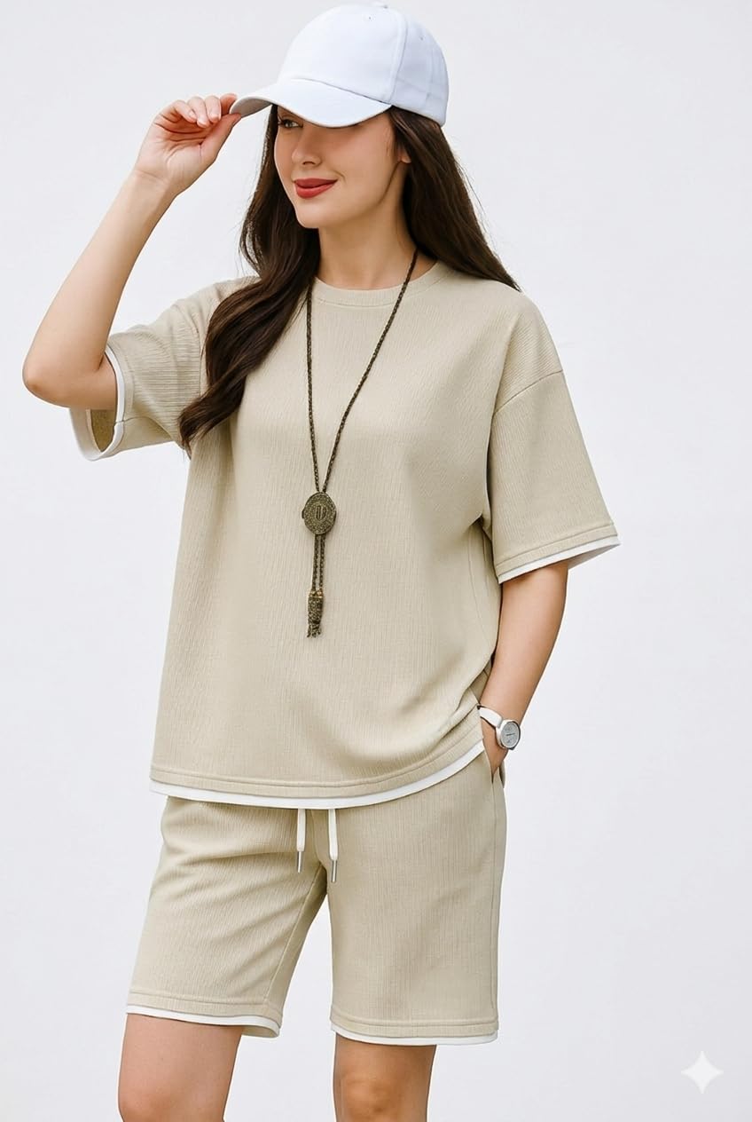 mettle7 Casual Women's Loose Fit Cute Pajama Set - Short Sleeve Round Neck T-Shirt & Shorts Lightweight Breathable Fabric, All-Season, Comfortable-picture-31