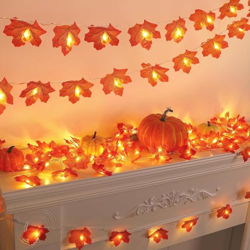 Catena Luminosa Autunnale a Batteria, 3 Metri 20 LED Autunno Foglia d'acero Ghirlanda Luci Halloween, Foglie di Acero Luci Decorazioni Autunnali per Halloween, Ringraziamento, Natale, Feste