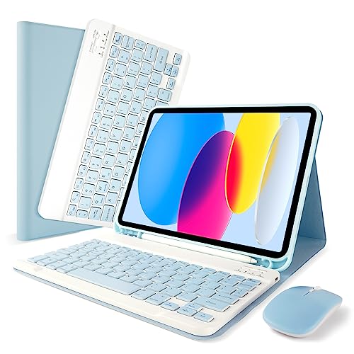Image of SOPPY Bluetooth Keyboard Case with Mouse for iPad 11th Gen. (A16) 11-inch 2025, 10th Generation 10.9 inch 2022, Detachable Protective Cover, with Built-in Pen Holder, USB-C Rechargeable, Blue