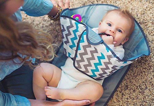 SnoofyBee Portable Clean Hands Changing Pad. 3-in-1 Diaper Clutch, Changing Station, and Diaper-Time Playmat with Redirection Barrier for use with Infants, Babies and Toddlers (Mint White)