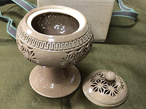 薩摩焼 有水作 香炉 全高13cm 重量343g ちとせ窯 白薩摩 籠目透かし