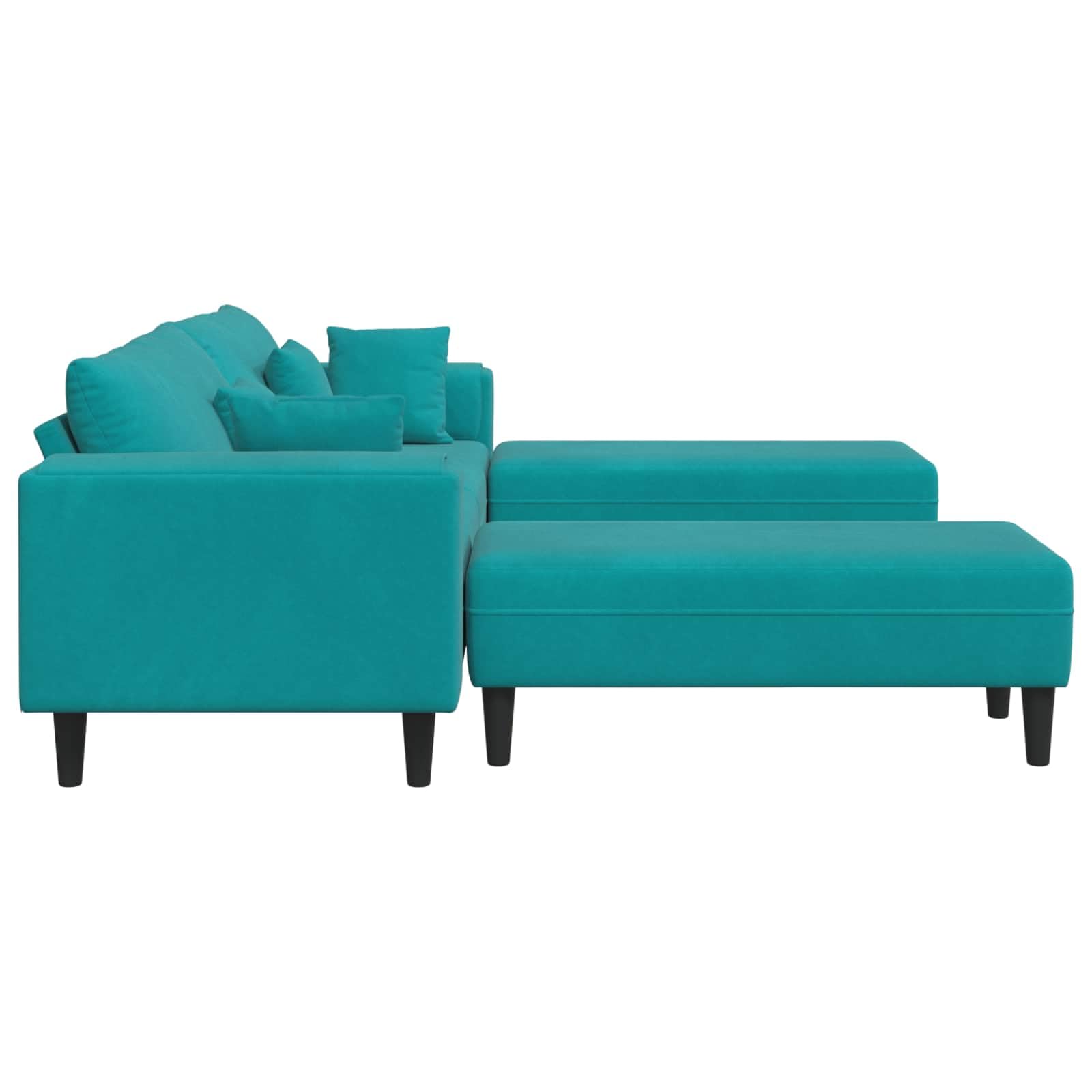 Divano 3 pezzi Turchese in velluto morbido con struttura in compensato robusto per soggiorno moderno, con braccioli quadrati, capacità 4 posti, dimensioni 250x188x76 cm, facile da assemblare