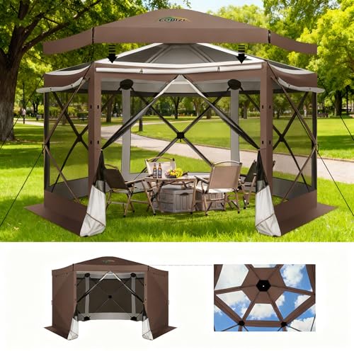 Image of COBIZI 12x12 FT Pop Up Canopy Stargazing Tent, Gazebos On Clearance with Removable Roof, Screened in Gazebo, Screen Tents Portable carpas para Patio for Outdoor Camping,Backyard,Garden,Brown(Pro)