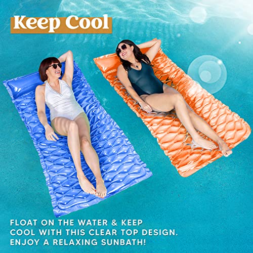 Sloosh Pocket Inflatable Floating Mat Swimming Pool Mattress Pool Mat Float Raft Lounge 2 Pieces(Dark Blue,Orange) #TOP5