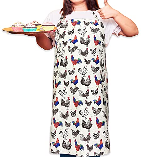 Fancymall Plus Size Aprons For Women With 2 Pockets Oversized Aprons For Big Women Adjustable Extra Long Ties 4Xl Cooking Aprons For Big Men Kitchen Baking Gardening 39X39 Inch Rooster Pattern #TOP2