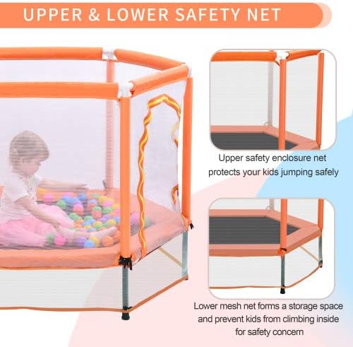 Miniatura 2 de Mini trampolín de 55 pulgadas para niños pequeños para interiores y exteriores, mini trampolín con red de seguridadalfombrilla de resortepelota para