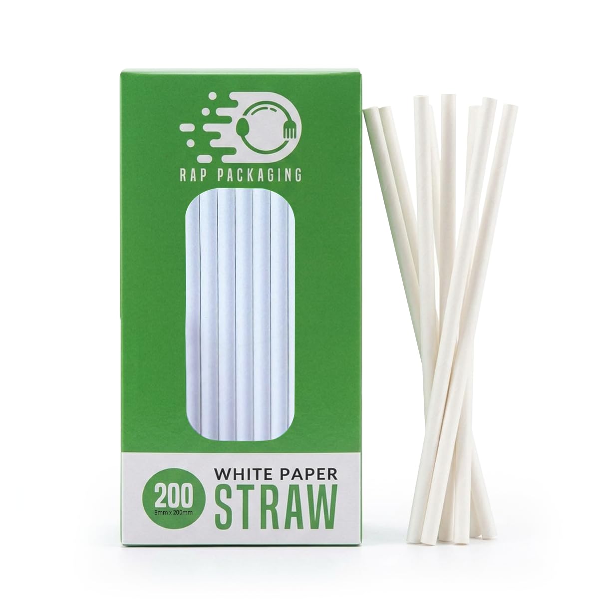 Rap White Paper Straws 400 Pack, 6mm x 200mm