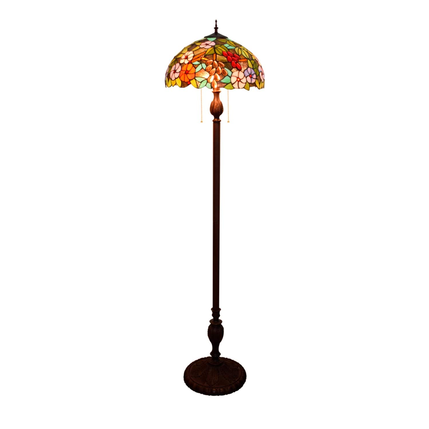IUokLU Tiffany Floor Lamp Standing Reading Lamp 16-" Tiffany Pastoral Style Green Grape Flower Stained Glass Over Flowers Series Floor Lamp for Study Living Bed Decoration