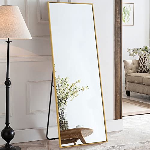 PexFix Full Length Mirror Floor Mirror Stand up Mirror Hanging Mirror Big Mirror with Stand Wall-Mounted Mirror with Gold Aluminum Alloy Frame for Bedroom,60''x20'' (JJ00756ZZE+USAM019)