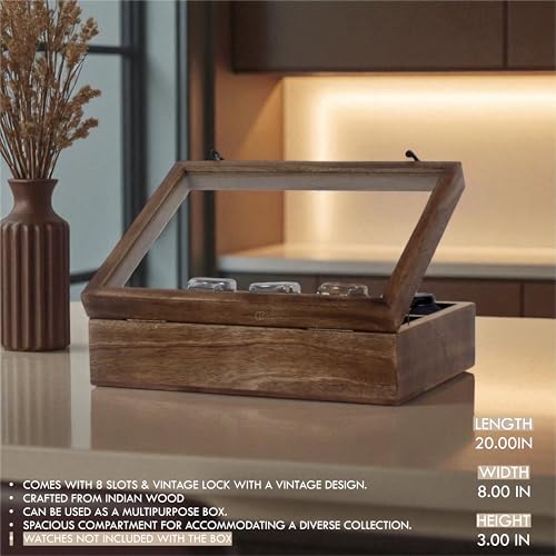 Image of Vintage Wooden Watch Box for Men, Timepiece Storage & Organizer, Display Case, Jewelry Box for Women, Gift for Husband (8 Grooves, Antique Wood)