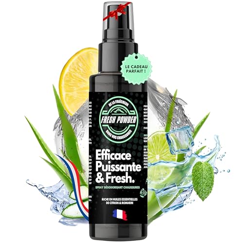 Fresh Powder Desodorante para zapatos – Spray de 4 oz para eliminar los olores, acabado de los zapatos malolientes y los pies que huelen con nuestro refrigerador de cepillo fresco
