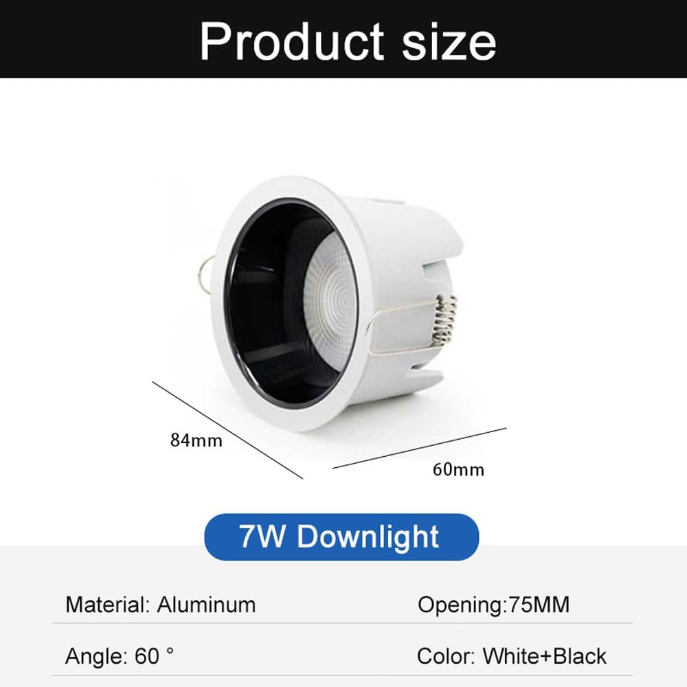 7W Anti-Glare Downlight, LED Recessed Ceiling Light, CRI 90+ Aluminum Downlight, Dimmable Modern Ceiling Lighting Fixtures, Downlight for Bedroom, Living Room, Dining Room 4 Pack