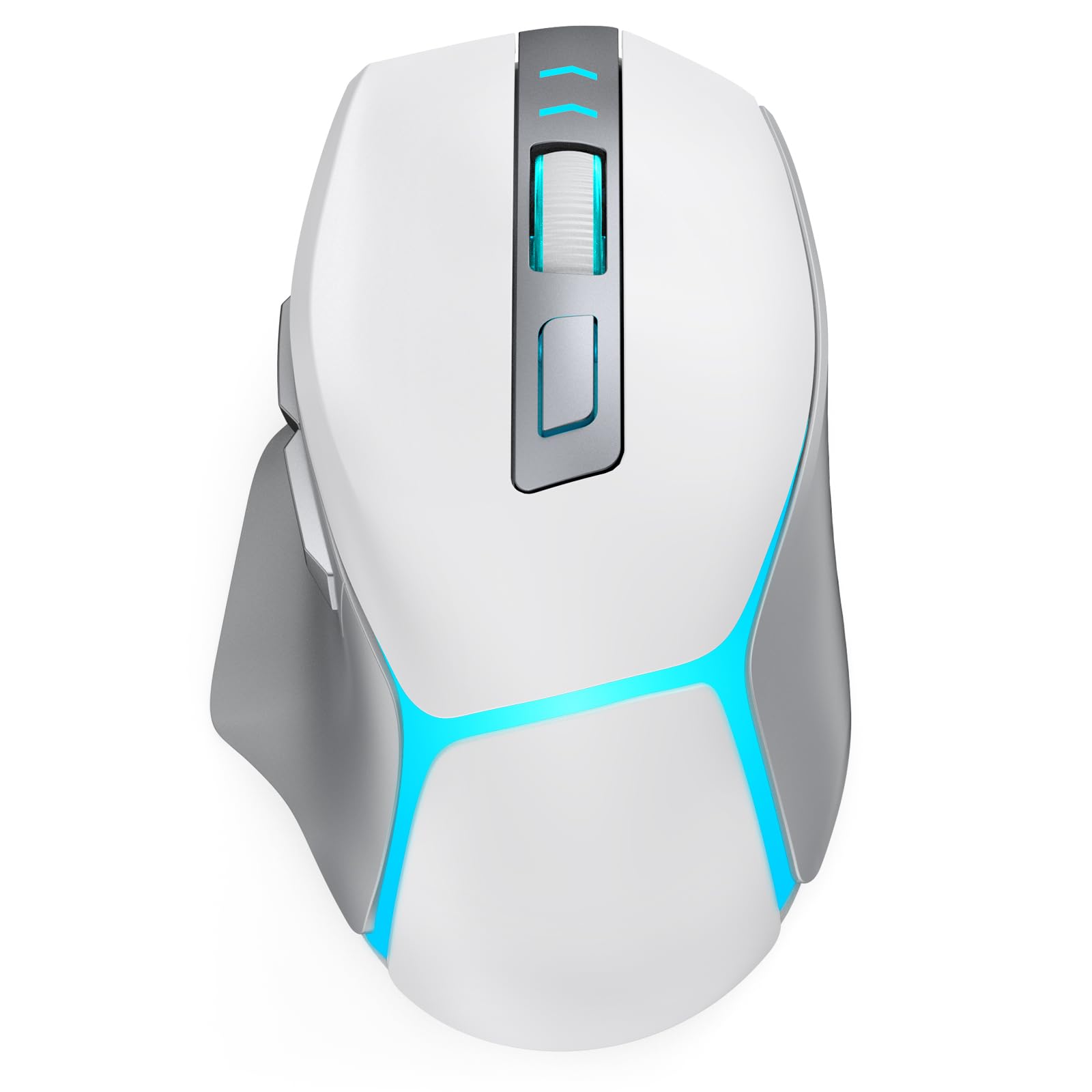GAMCATZ Mouse da gioco wireless bianco per Mac e iPad, Bluetooth/2.4G/USB-C, mouse da gioco cablato con retroilluminazione a 12500 DPI, mouse ergonomico ricaricabile per computer portatile, PC e
