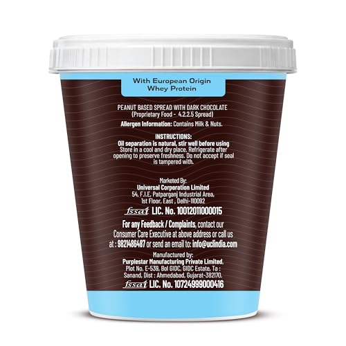 Image of DiSano High Protein Dark Chocolate Peanut Butter with Whey Protein, Crunchy 510g | 30g Protein. Gluten Free, Zero Cholesterol & Trans Fat | Post & Pre Workout snack (Pack of 3)