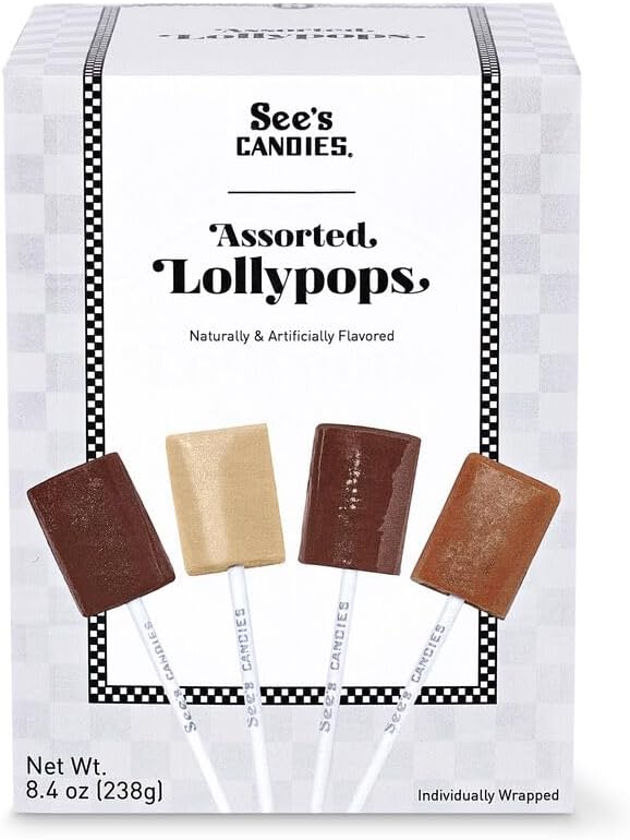 See’s Candies Assorted Lollypops – Assorted Gourmet Lollipops with Vanilla, Coffee, Chocolate & Butterscotch, 12 count, 8.4 oz