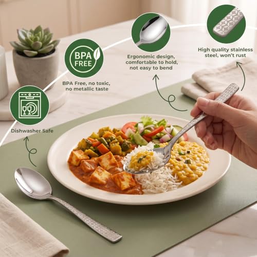 Image of Montavo by FnS 12 Pieces Stainless Steel Dinner Spoon Set, 16cm Laser Spoons, 1.8mm Thick Premium Table Spoons, Elegant Cutlery for Home, Kitchen, Restaurant & Daily Dining