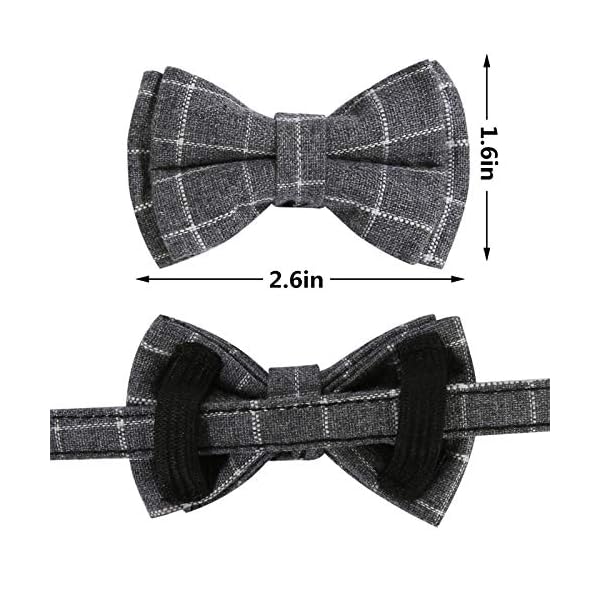 Slson 2 pack breakaway cat collar with bell and bow tie plaid kitten collar for cats and small dogs pets adjustable from 8-11in, black and grey - image 5