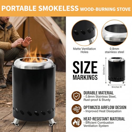 Mini Smokeless Fire Pit, Table Fire Pit with Stand, Stainless Steel Fire Pit, Outdoor Table Fireplace with Storage Bag for Pellets/Wood, for Garden, Patio and Balcony (14 x 19.8 cm) — view 2
