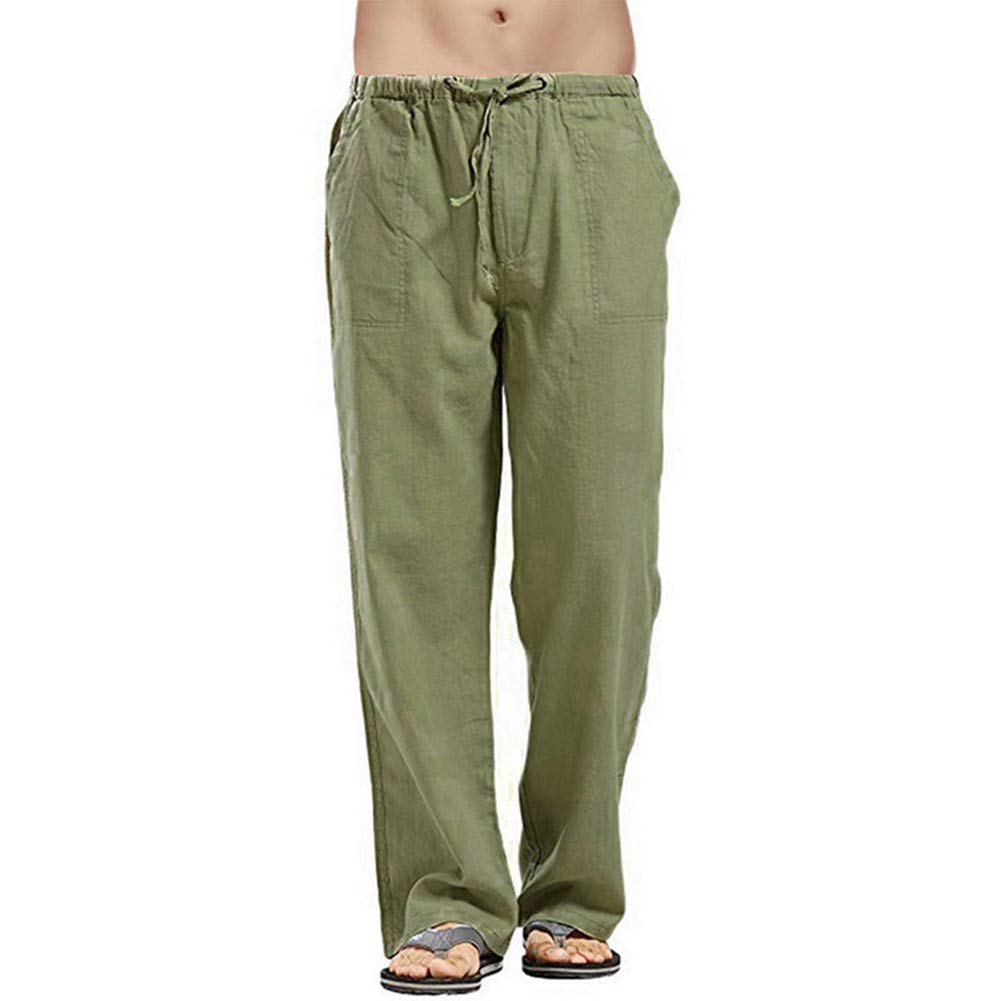 Vanvene - Pantaloni da uomo in lino, vestibilità ampia, casual, leggeri, con coulisse, da spiaggia e da yoga