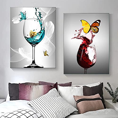 Toile abstraite papillon sur verre de vin rouge, la solution idéale pour habiller vos murs vides