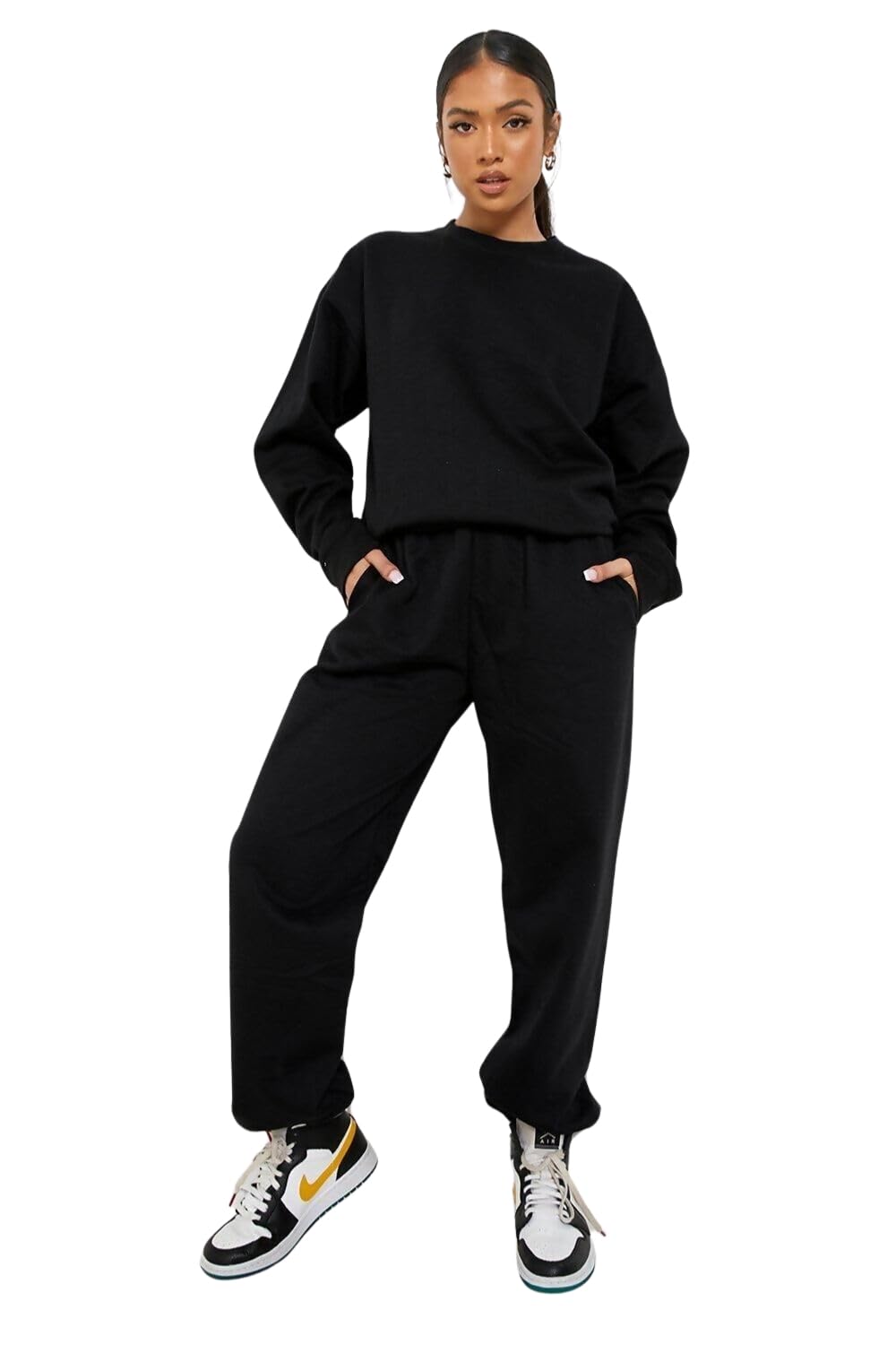 Women's Tracksuit, Available UK Sizes 8-16, Fleece, Oversized Fit, Machine Washable, Multicolour (UK, Numeric, 14, Regular, Regular, Black)