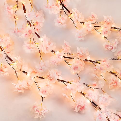 obbsie 6FT Lighted Cherry Blossom Garland with 100 Fairy Lights Timer...