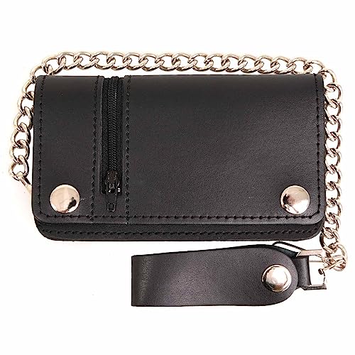 Milwaukee Leather Men's Genuine Leather Bi-Fold Biker Wallets w/Anti-Theft Stainless Steel Chain - 6 Inch