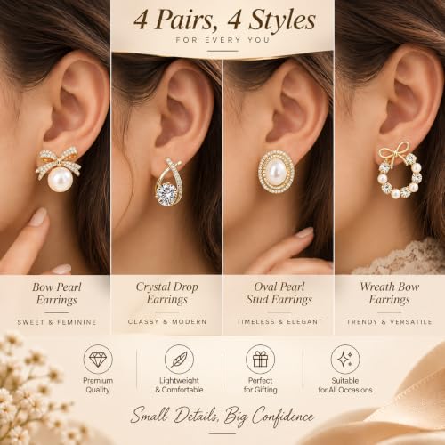 Generic Korean Style Fashion Earrings Set for Women, 4 Pairs, White - Image 5