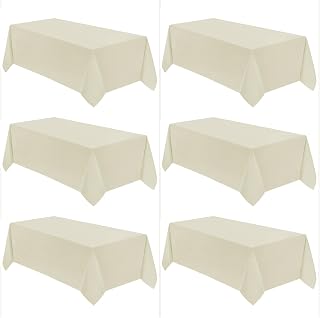 VidaFete Tablecloth 6 Pack 90 * 132inch Rectangle Table Cloth Polyester, Stain Wrinkle Resistant Polyester Dining Table Cover for Kitchen Dinning Party Wedding Rectangular Buffet Decoration(Ivory)