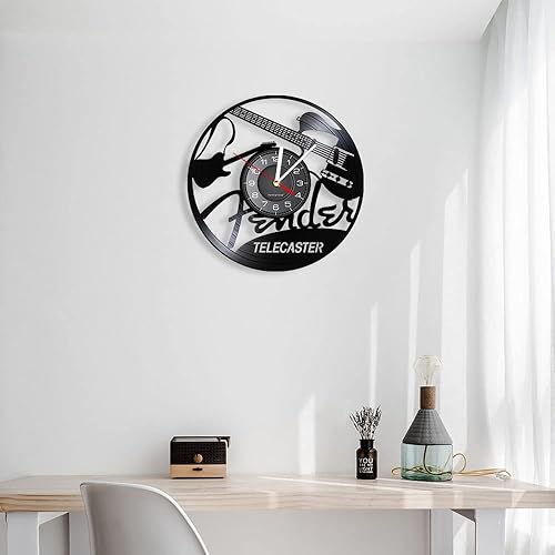 Miniatura 4 de Reloj de pared de vinilo, reloj de pared con patrón de instrumento de guitarra cantante, reloj de pared regalo para los amantes de la música.