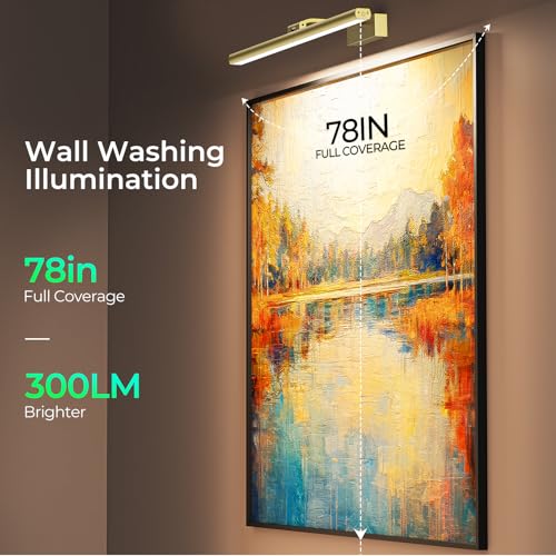 Image of Wireless Picture Lights for Wall, Battery Operated Wall Light for Painting Rechargeable CCT Rotatable Art Gallery Light with Remote Dimmable Timer for Artwork Frame Display Dartboard (Gold, 16inch)