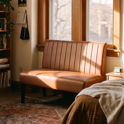 Image of Leather Armless Loveseat with Charging, Small Couch for Living Room, Brown
