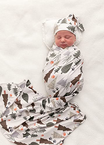 Image of Terriboo Newborn Receiving Blankets Baby Swaddle Hat Set Tree Pattern