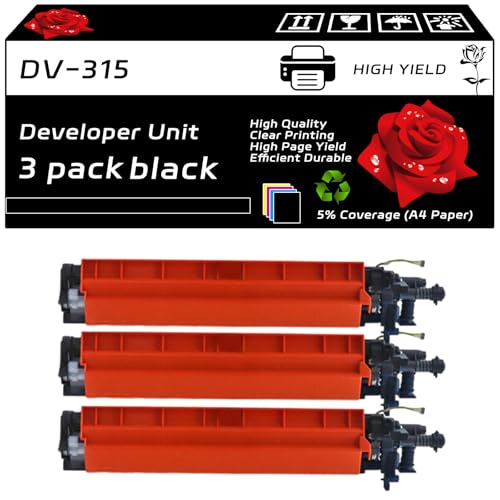 DV-315 Developer Unit Compatible for Konica Minolta bizhub C250i C251i C300i C301i C360i C361i Printers, with Chip, High Yield 800000 Pages, Clear Printing (3 Pack Black)