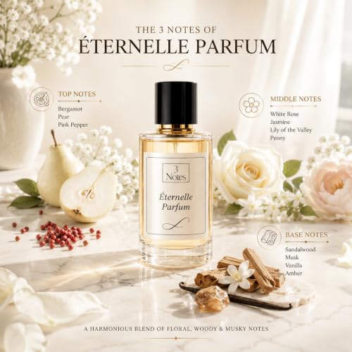 Image of 3Notes Eternelle Parfum for Women | Elegant Floral Woody Eau de Parfum | Long Lasting Luxury Perfume with Rose, Jasmine & Vanilla | Gift Fragrance 50ml